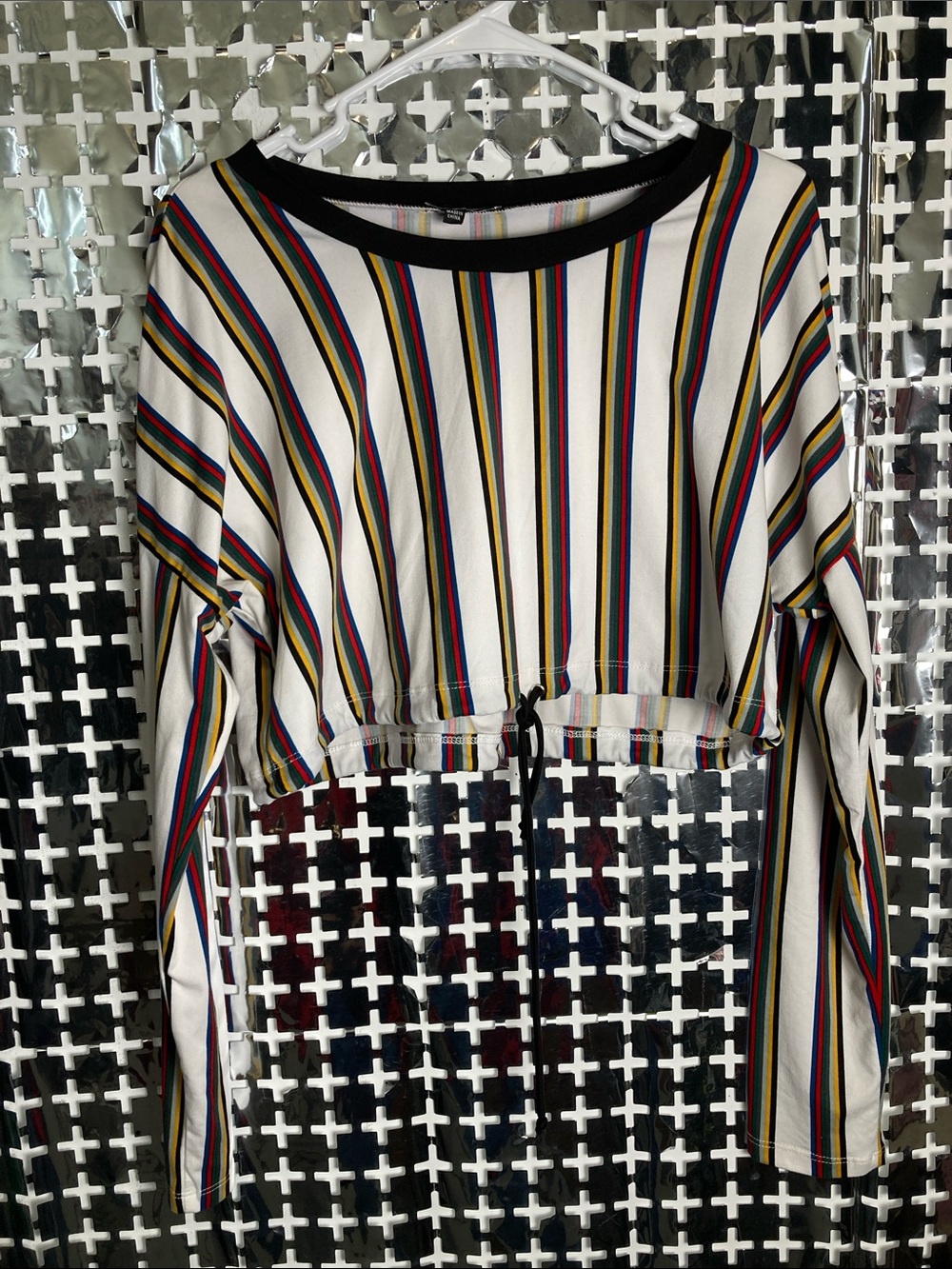 Fashion Nova White Multicolor Striped Cropped Tie-Waist Top